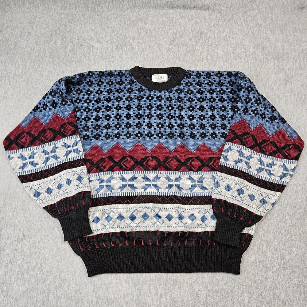 Vintage The Mens Store Sears Sweater Mens Medium Blue Red Fair Isle Made Romania